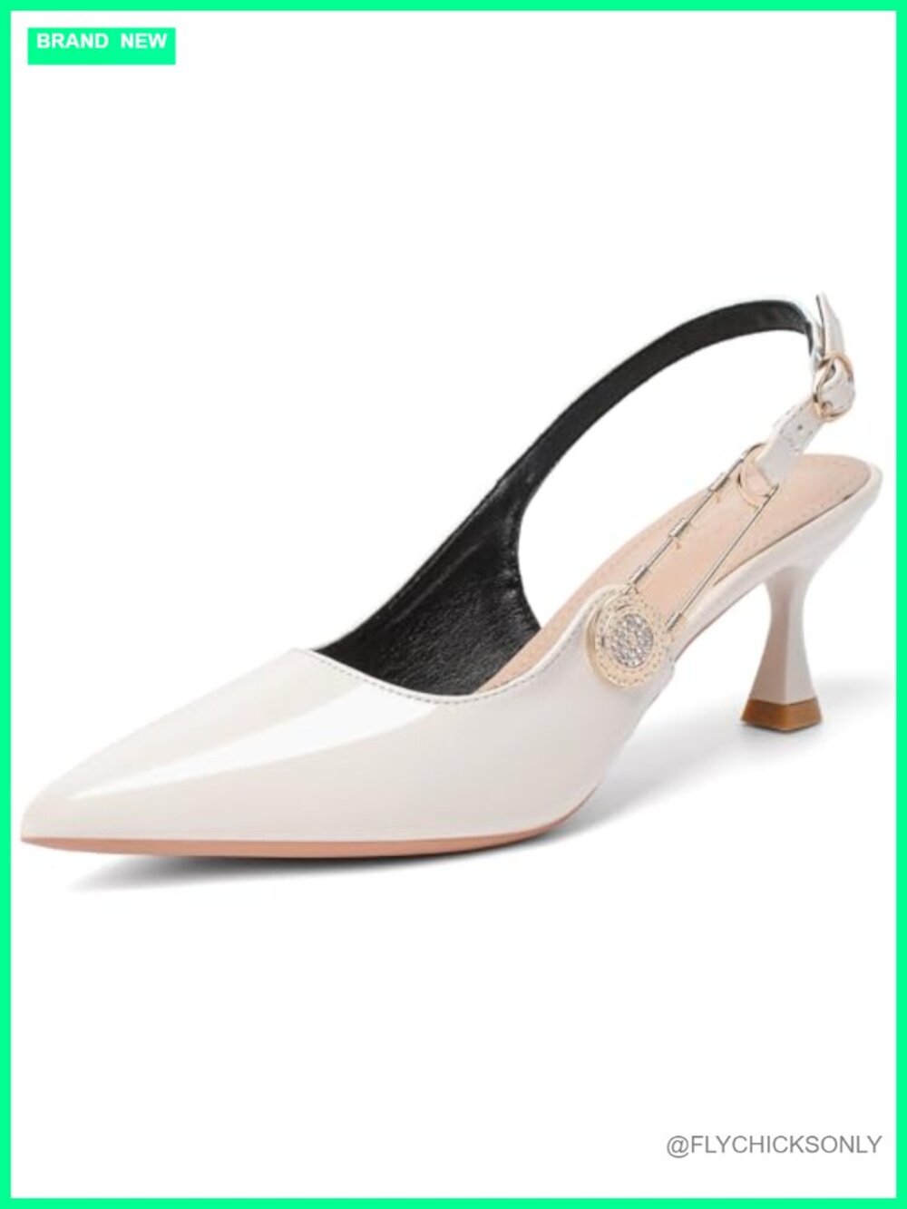 Womens Slingback Kitten Heels Faux Leather Pointed Toe Low Heel Dress Shoes